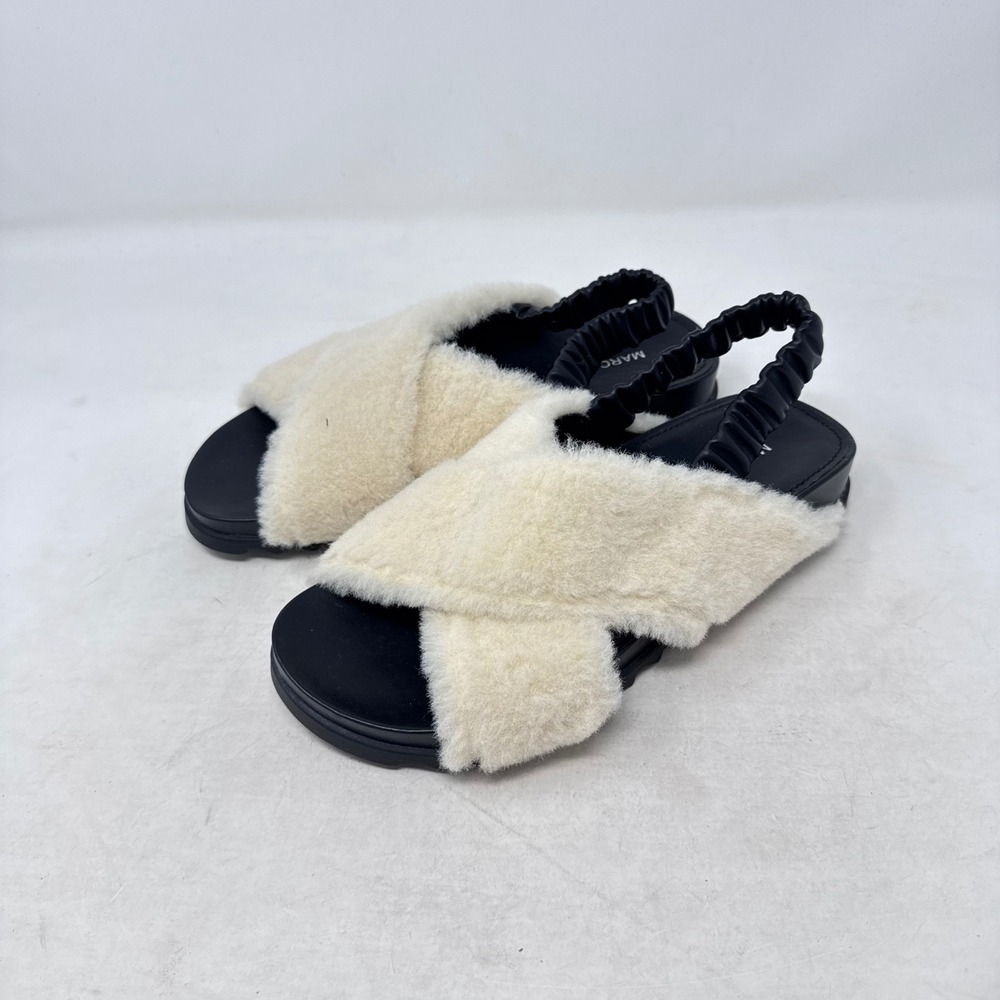 Marc Fisher Faux Fur Slingback Sandals Cream 7.5M Cozy Fuzzy Platform Slides